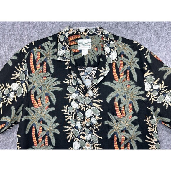 Vintage Diamond Head Hawaiian Shirt Men XL Black Palm Tree Tribal - Picture 2 of 7